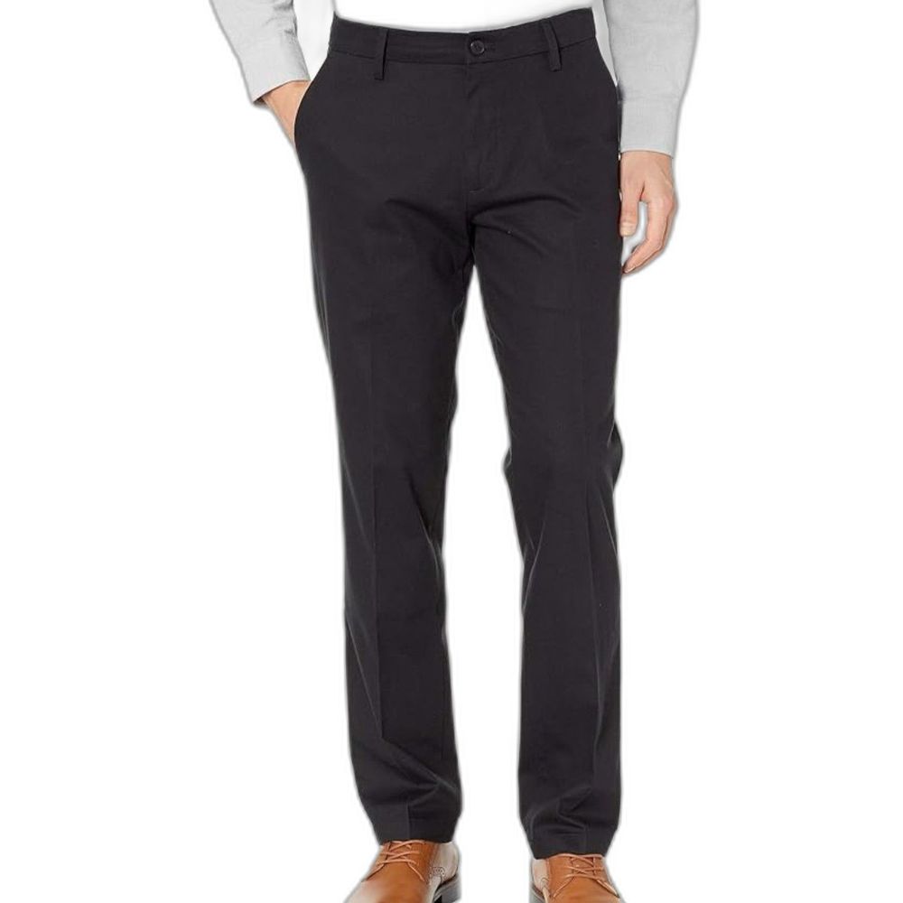 Dockers D2 Straight Chino Pants Black Polyester Flat Front Trousers Size 36